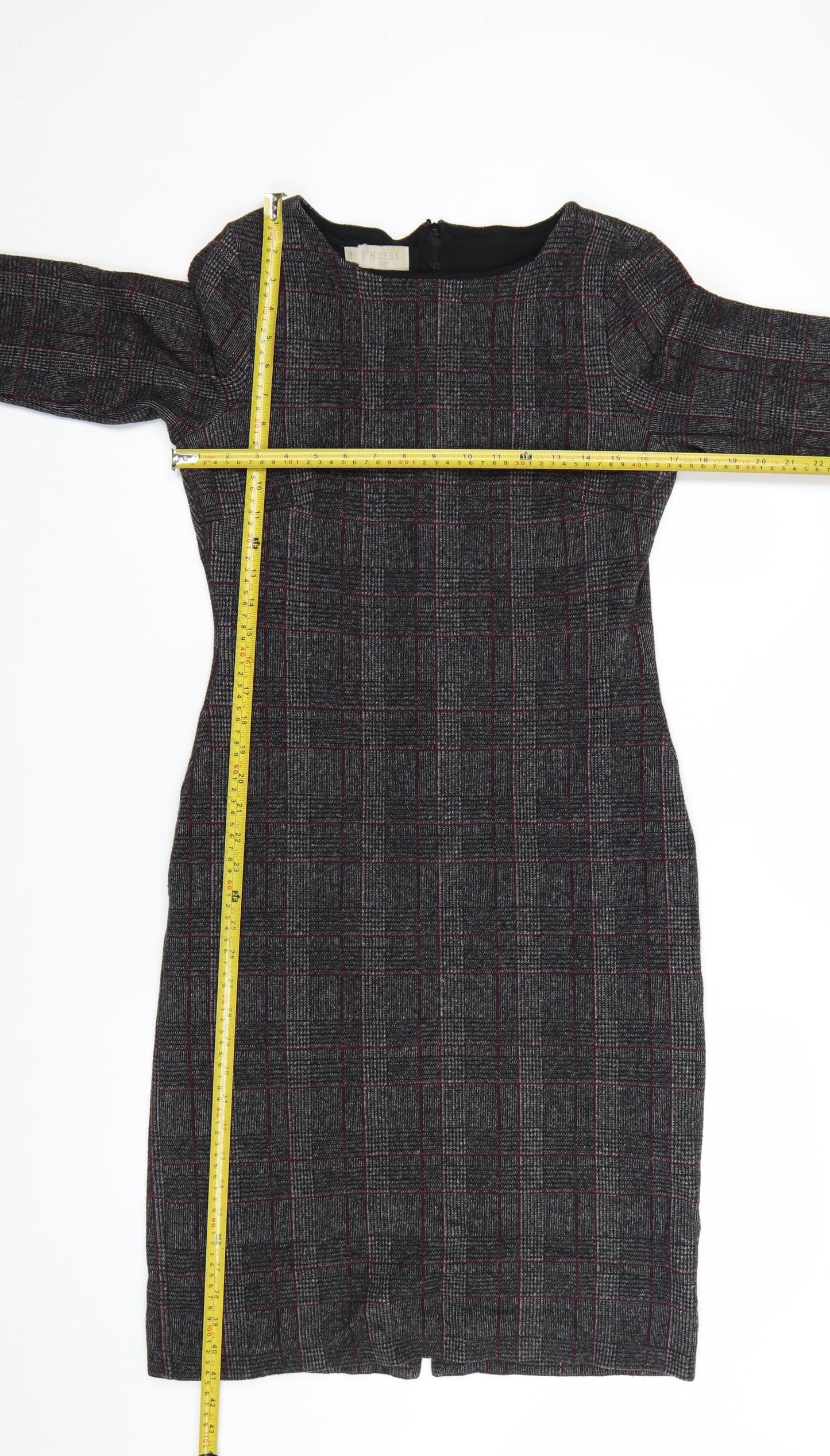 Hobbs Women Grey Check Sheath Dress UK 10 Workwear Knee Length