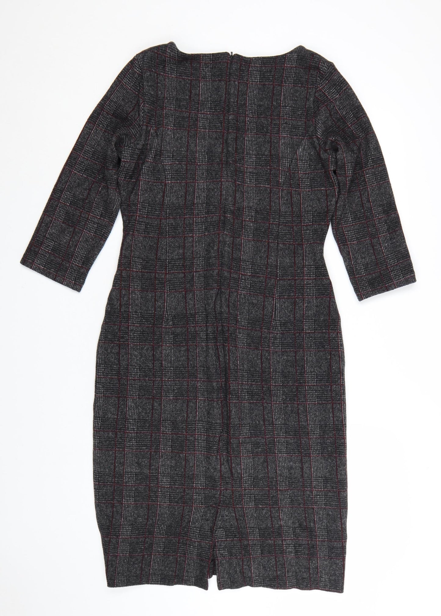 Hobbs Women Grey Check Sheath Dress UK 10 Workwear Knee Length