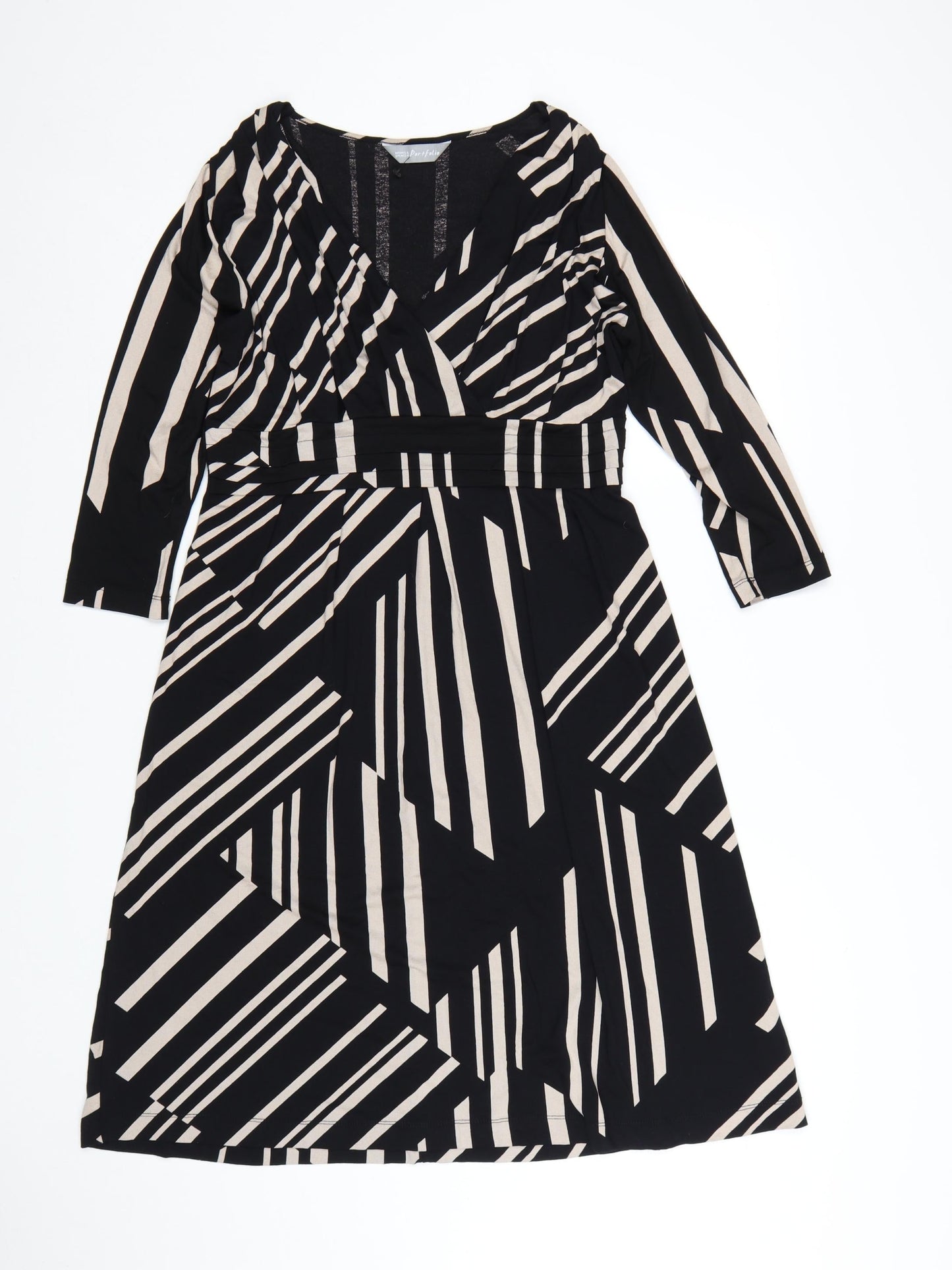 Marks and Spencer Women Black Geometric Knit Wrap Dress Size 12