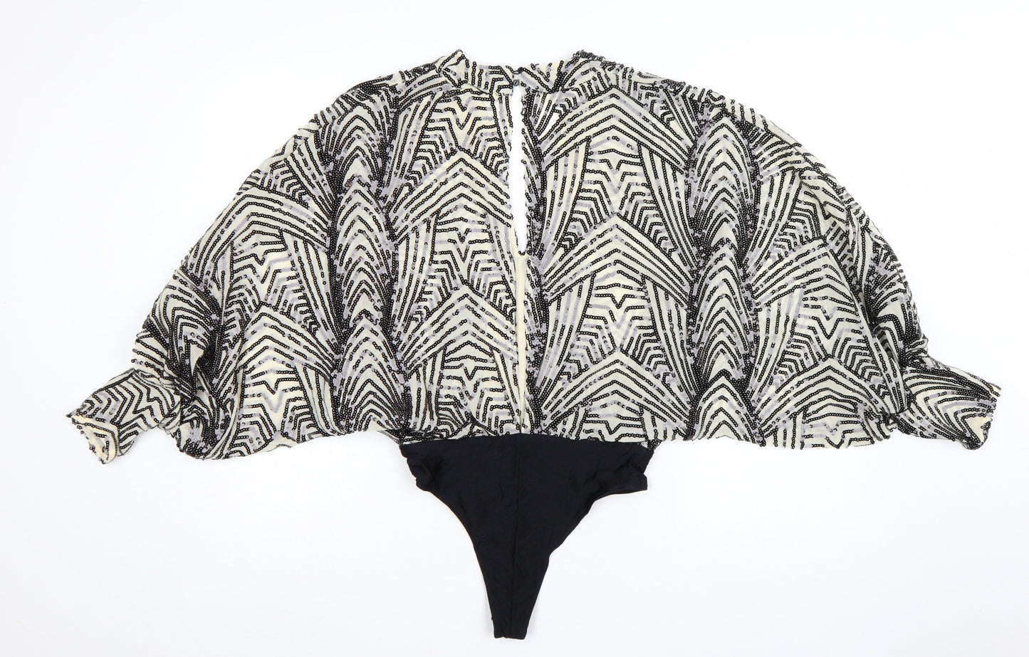 Zara Women Black & Ivory Beaded Bodysuit Size S Art Deco Style