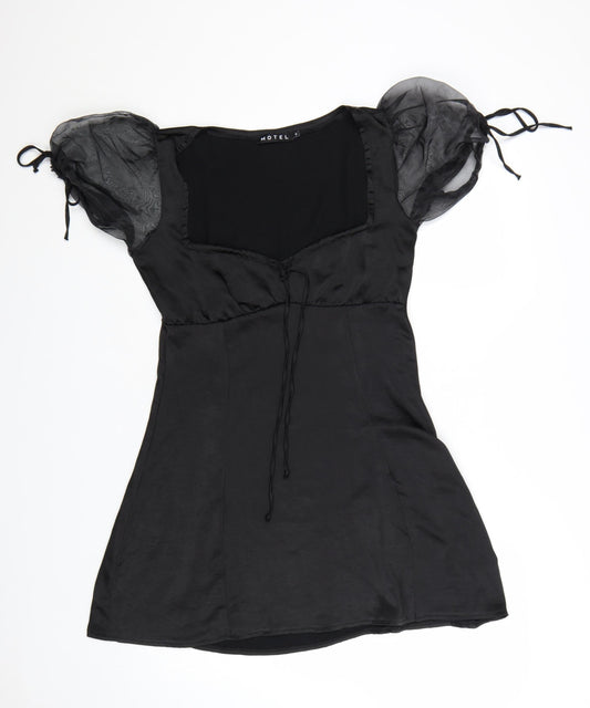 Motel Women Black Short Puff Sleeve Mini Dress Size S