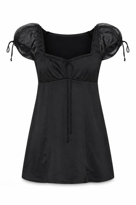 Motel Women Black Short Puff Sleeve Mini Dress Size S