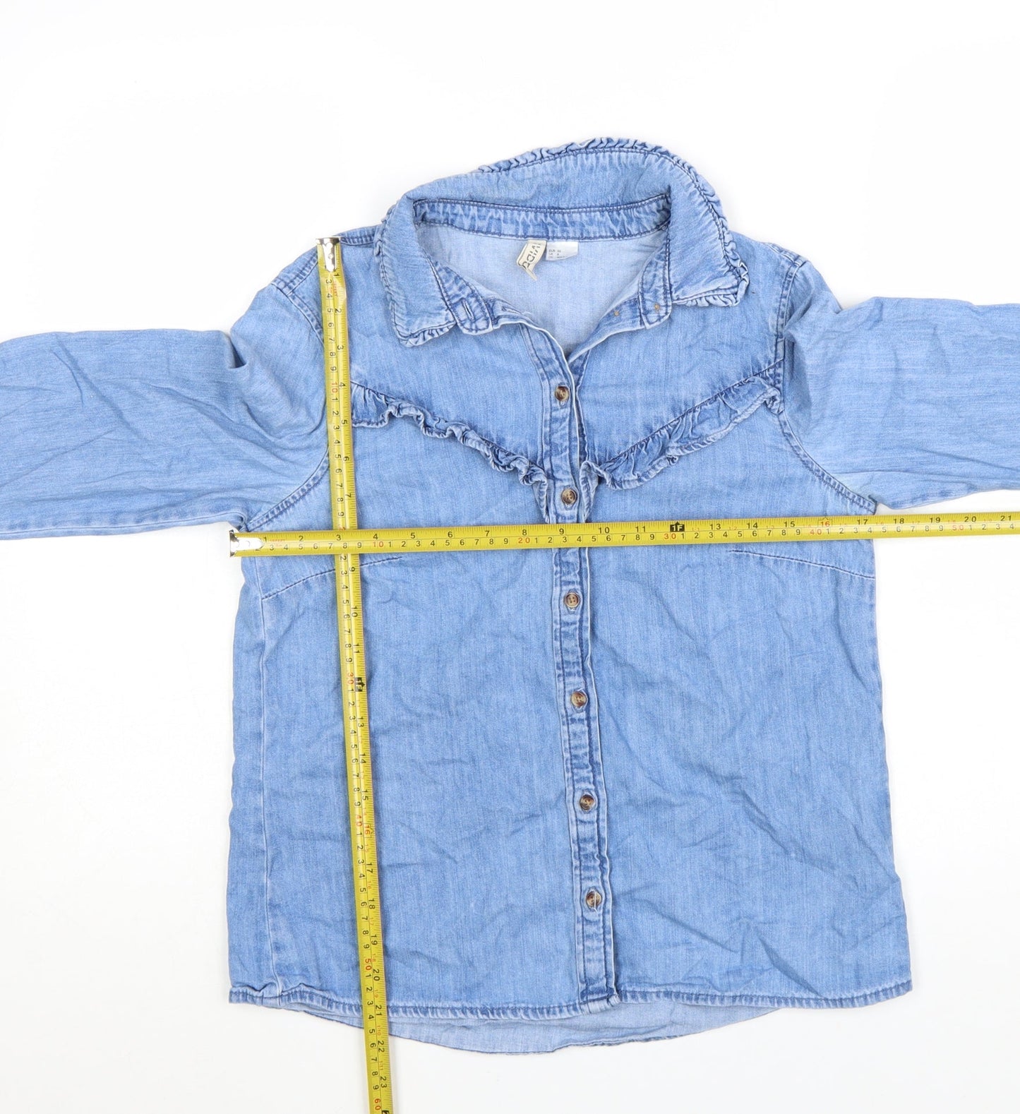 H&M Divided Women’s Blue Denim Button-Up Long Sleeve Blouse Size 8