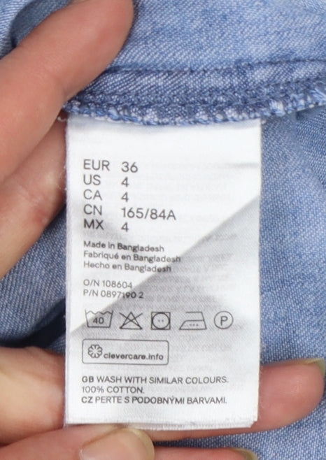 H&M Divided Women’s Blue Denim Button-Up Long Sleeve Blouse Size 8