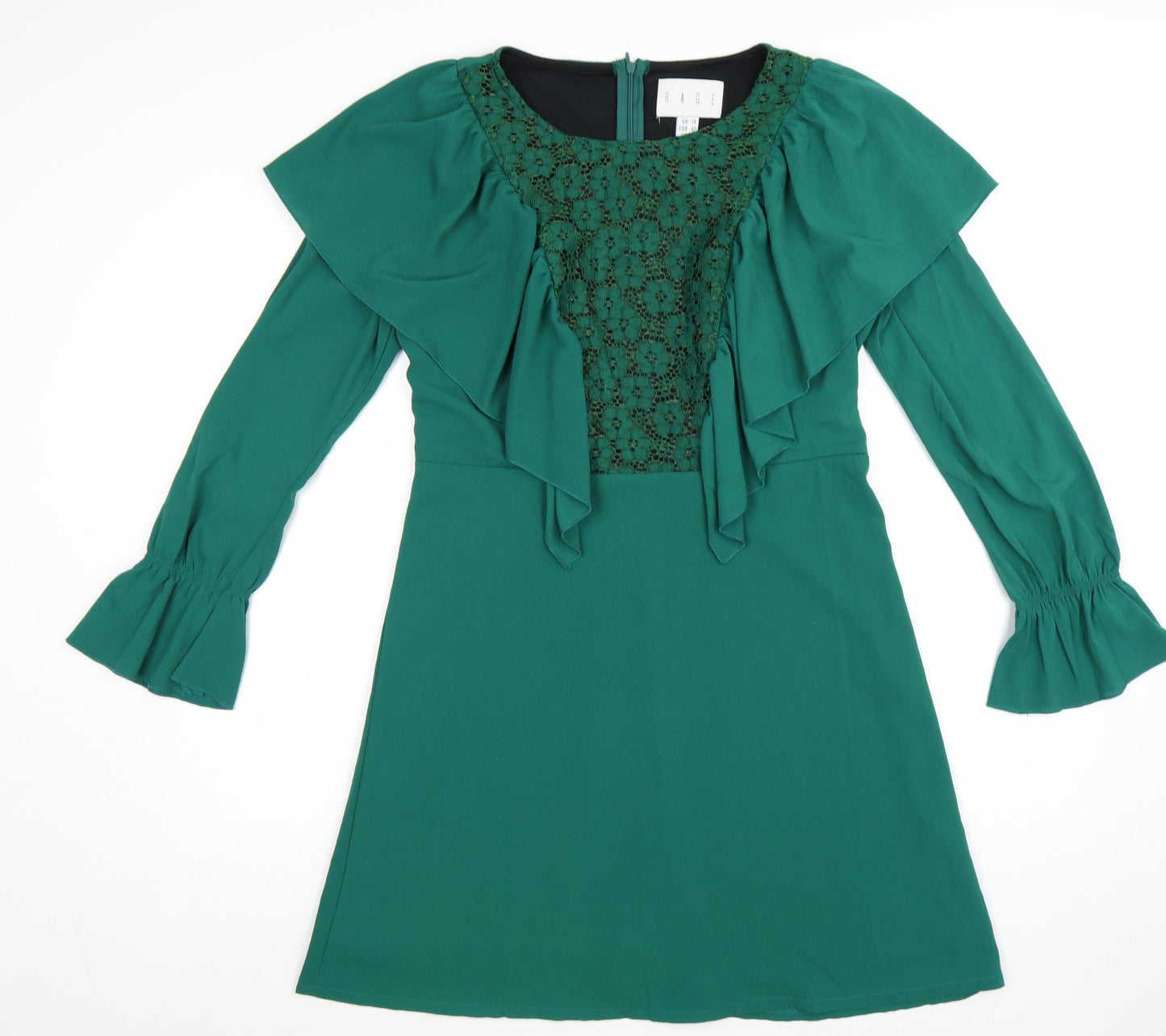 Rage Womens Green A-Line Ruffle Lace Short Dress Size 14