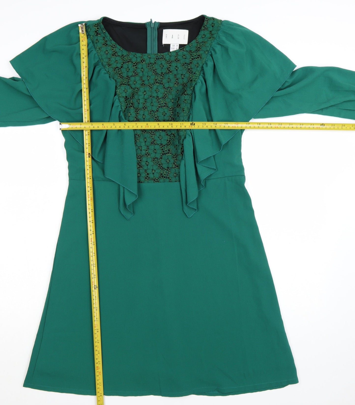 Rage Womens Green A-Line Ruffle Lace Short Dress Size 14