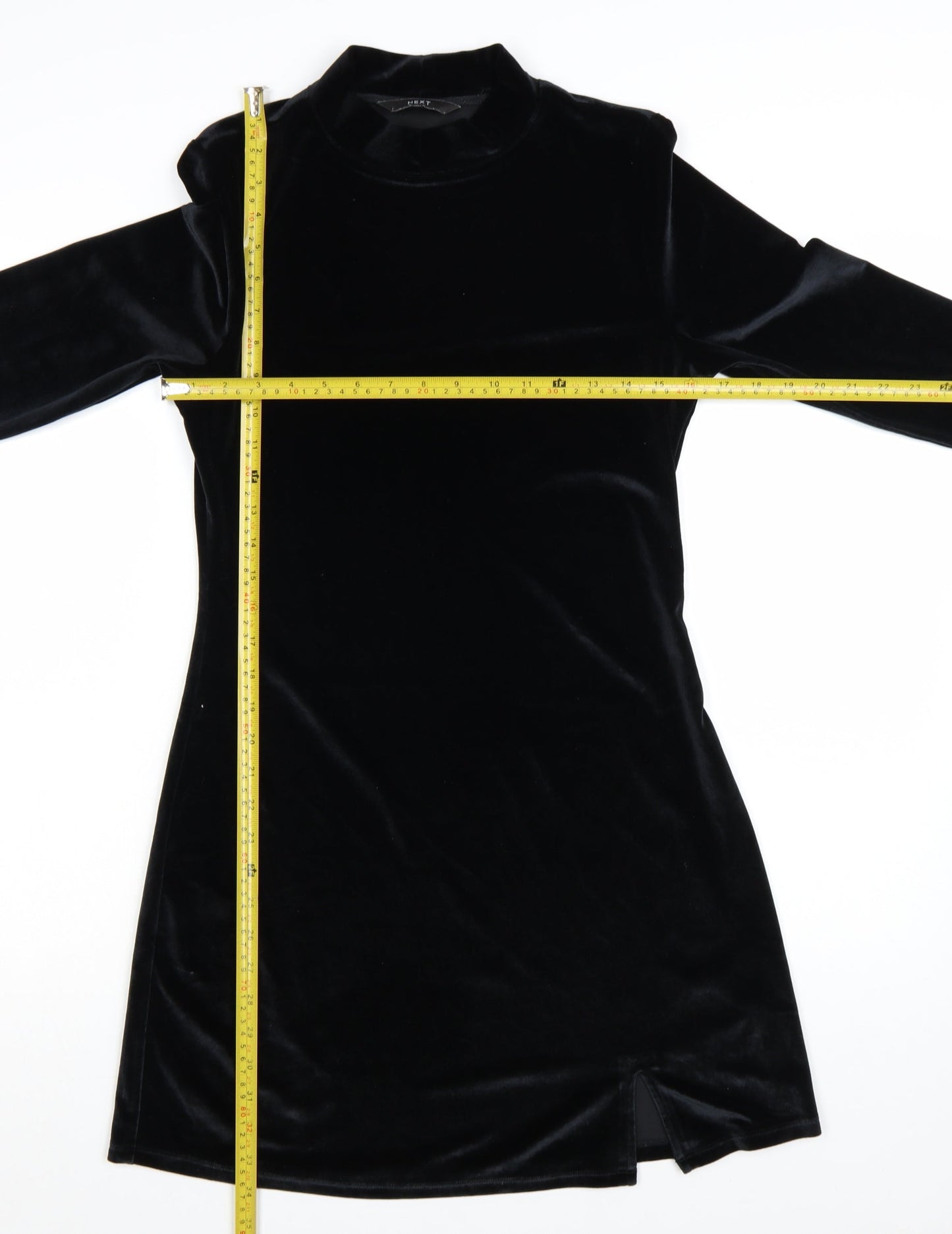 Next Women Black Velvet Bodycon Mini Dress Size 12