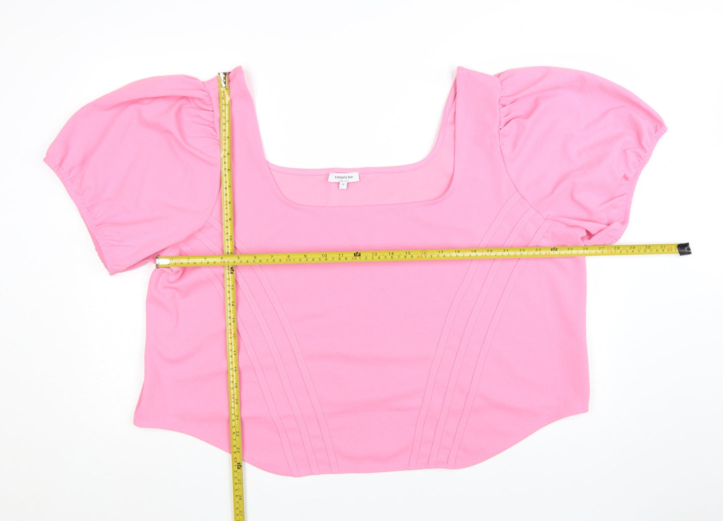 Simply Be Women's Pink Cropped Puff Sleeve Blouse Size 32