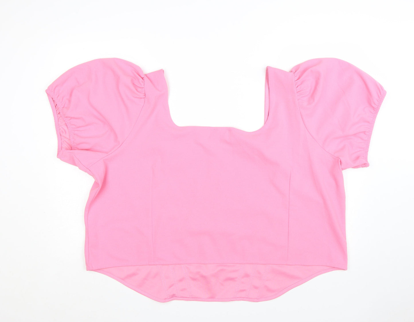 Simply Be Women's Pink Cropped Puff Sleeve Blouse Size 32