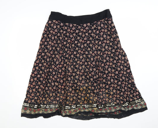 Monsoon Womens Black Floral Beaded A-Line Midi Skirt Size 12