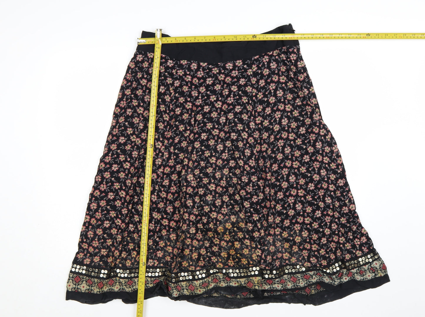 Monsoon Womens Black Floral Beaded A-Line Midi Skirt Size 12
