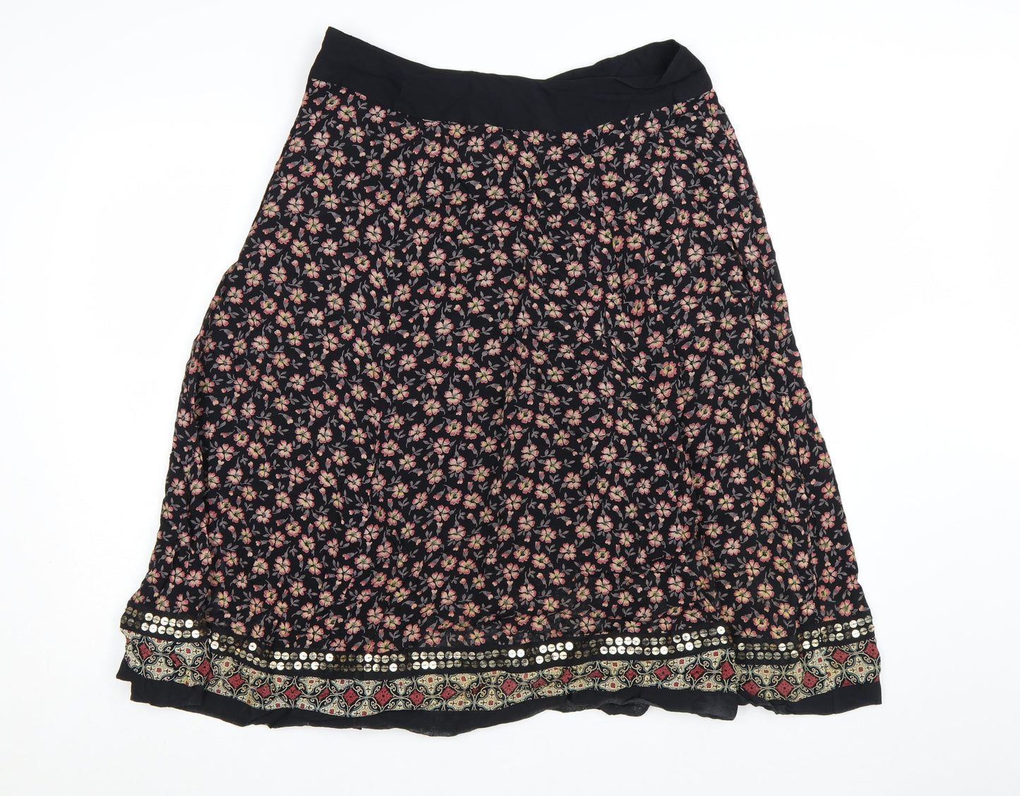 Monsoon Womens Black Floral Beaded A-Line Midi Skirt Size 12