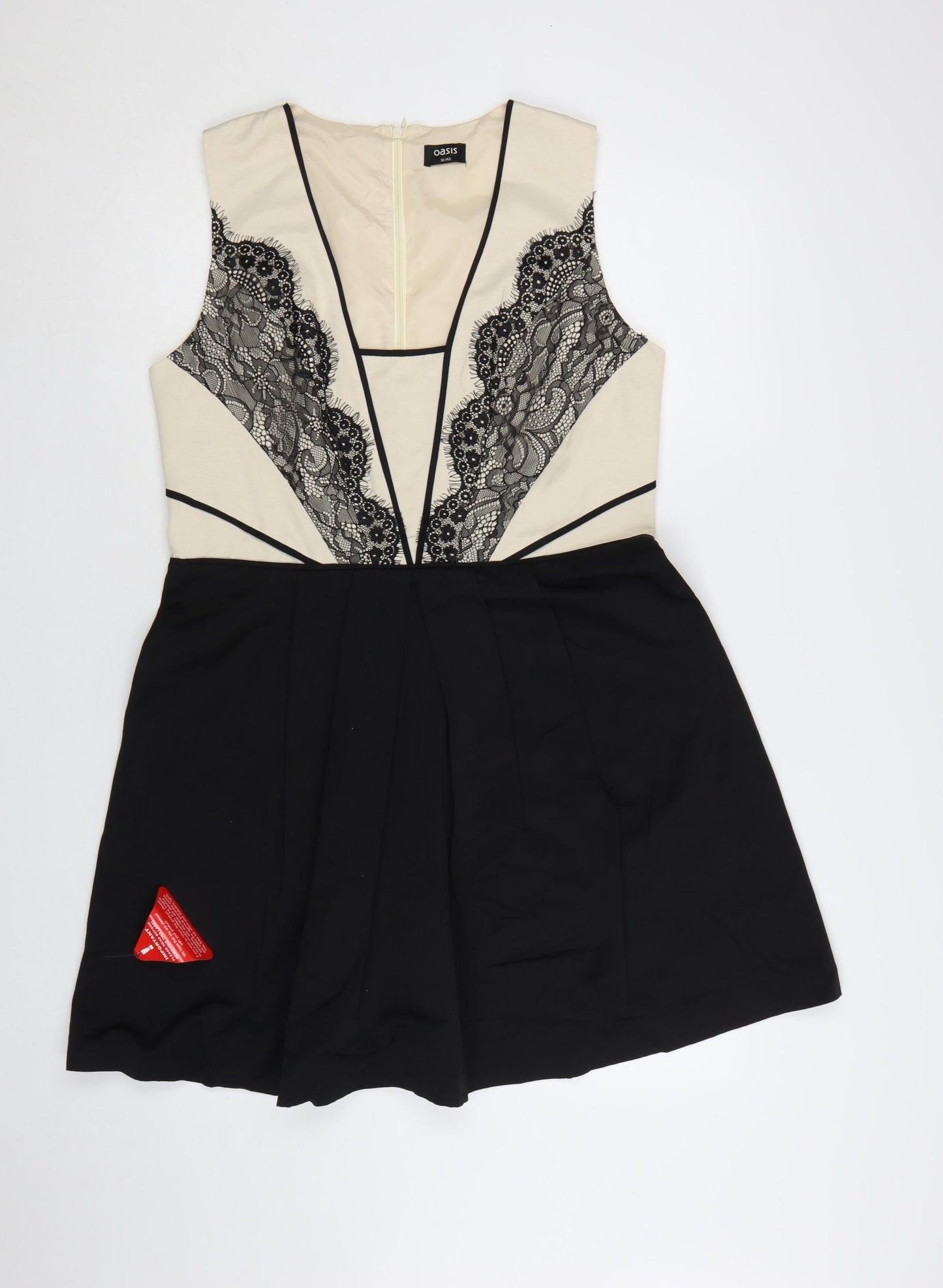 Oasis Women’s Beige & Black Lace Fit & Flare Sleeveless Dress UK 16
