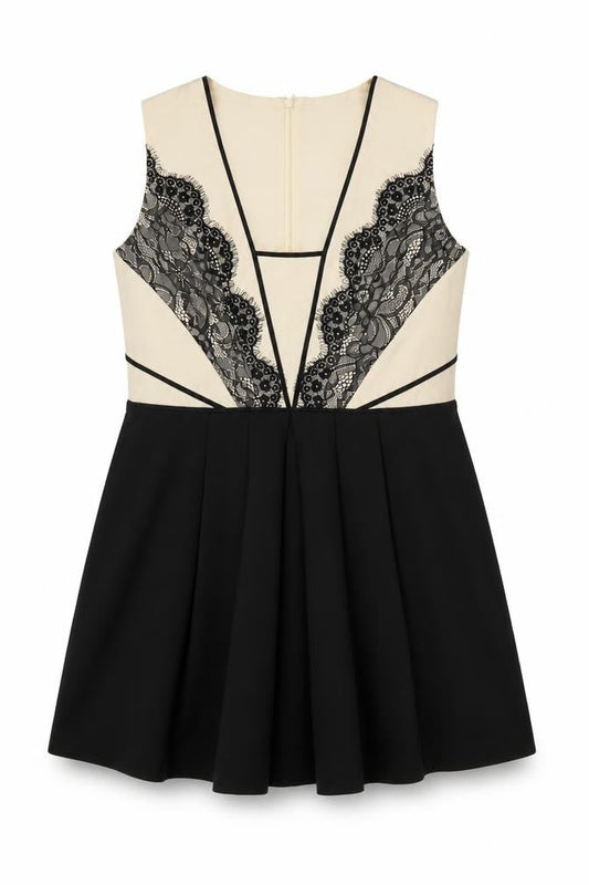 Oasis Women’s Beige & Black Lace Fit & Flare Sleeveless Dress UK 16
