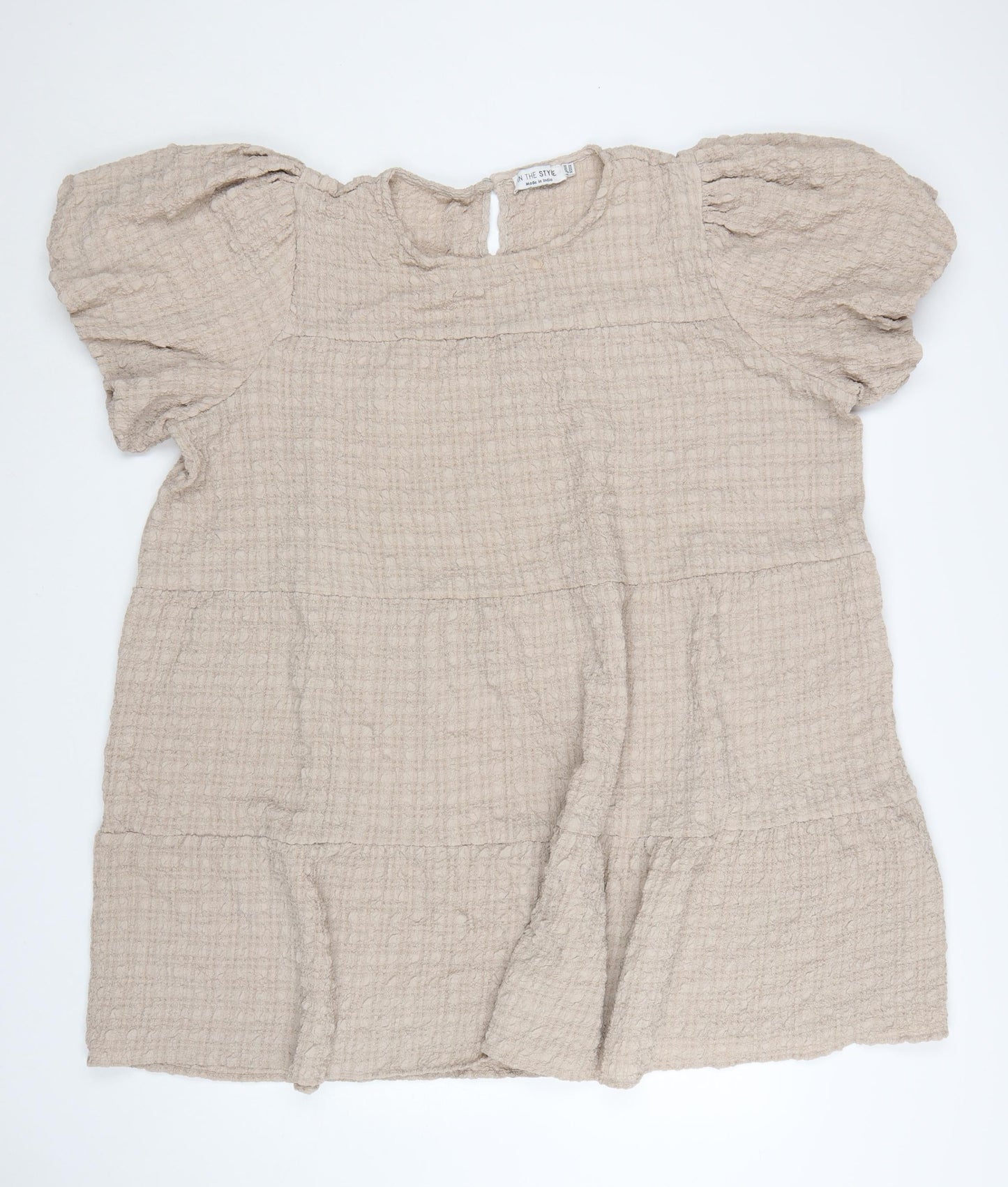 In The Style Womens Beige Size 26 Puff Sleeve Tiered Shift Dress