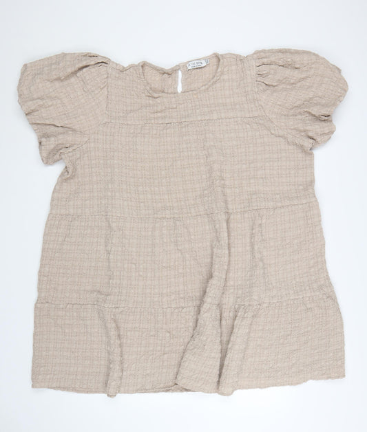 In The Style Womens Beige Size 26 Puff Sleeve Tiered Shift Dress