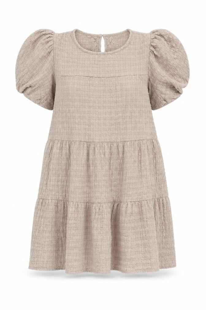 In The Style Womens Beige Size 26 Puff Sleeve Tiered Shift Dress