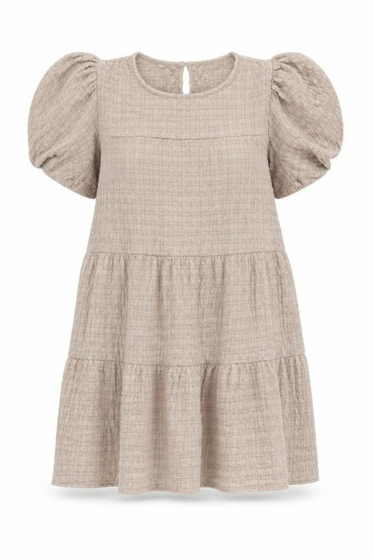 In The Style Womens Beige Size 26 Puff Sleeve Tiered Shift Dress