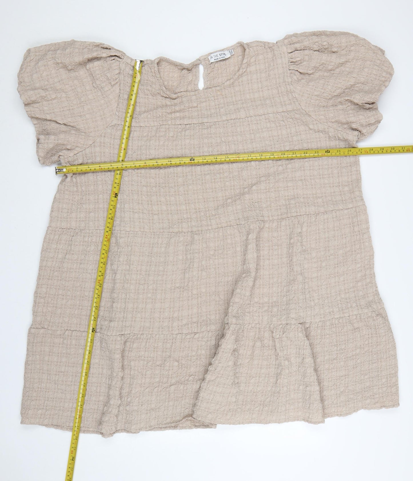 In The Style Womens Beige Size 26 Puff Sleeve Tiered Shift Dress