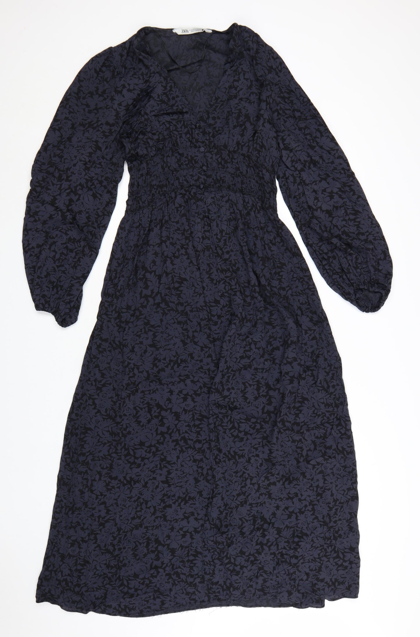 Zara Women's Blue Floral Midi Fit & Flare Dress XS