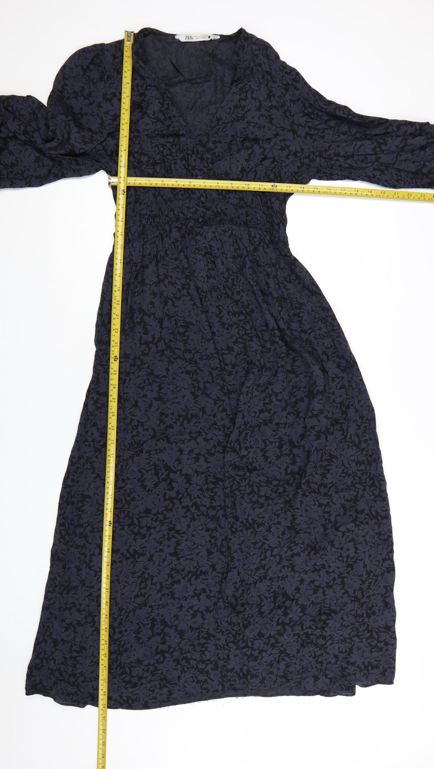 Zara Women's Blue Floral Midi Fit & Flare Dress XS