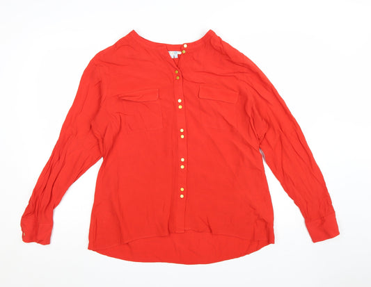 Boden Women Red Long Sleeve V-Neck Button Blouse Size 16