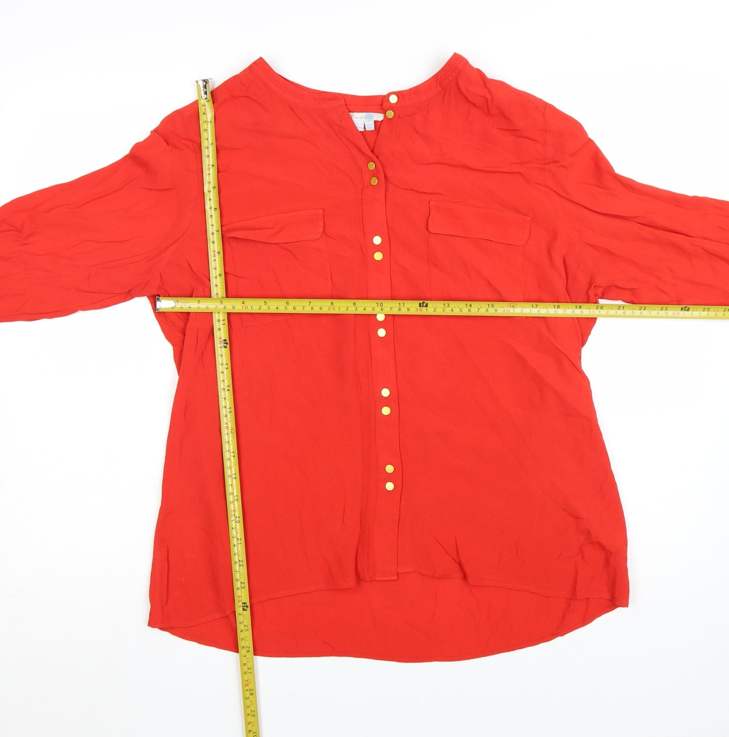 Boden Women Red Long Sleeve V-Neck Button Blouse Size 16