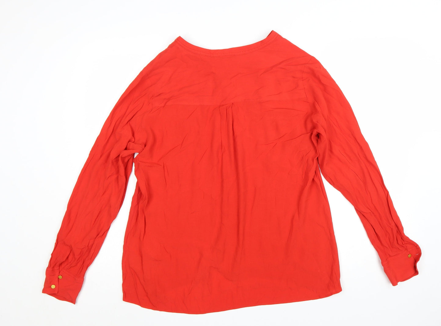 Boden Women Red Long Sleeve V-Neck Button Blouse Size 16