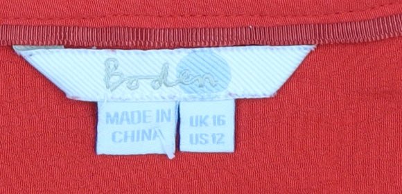 Boden Women Red Long Sleeve V-Neck Button Blouse Size 16