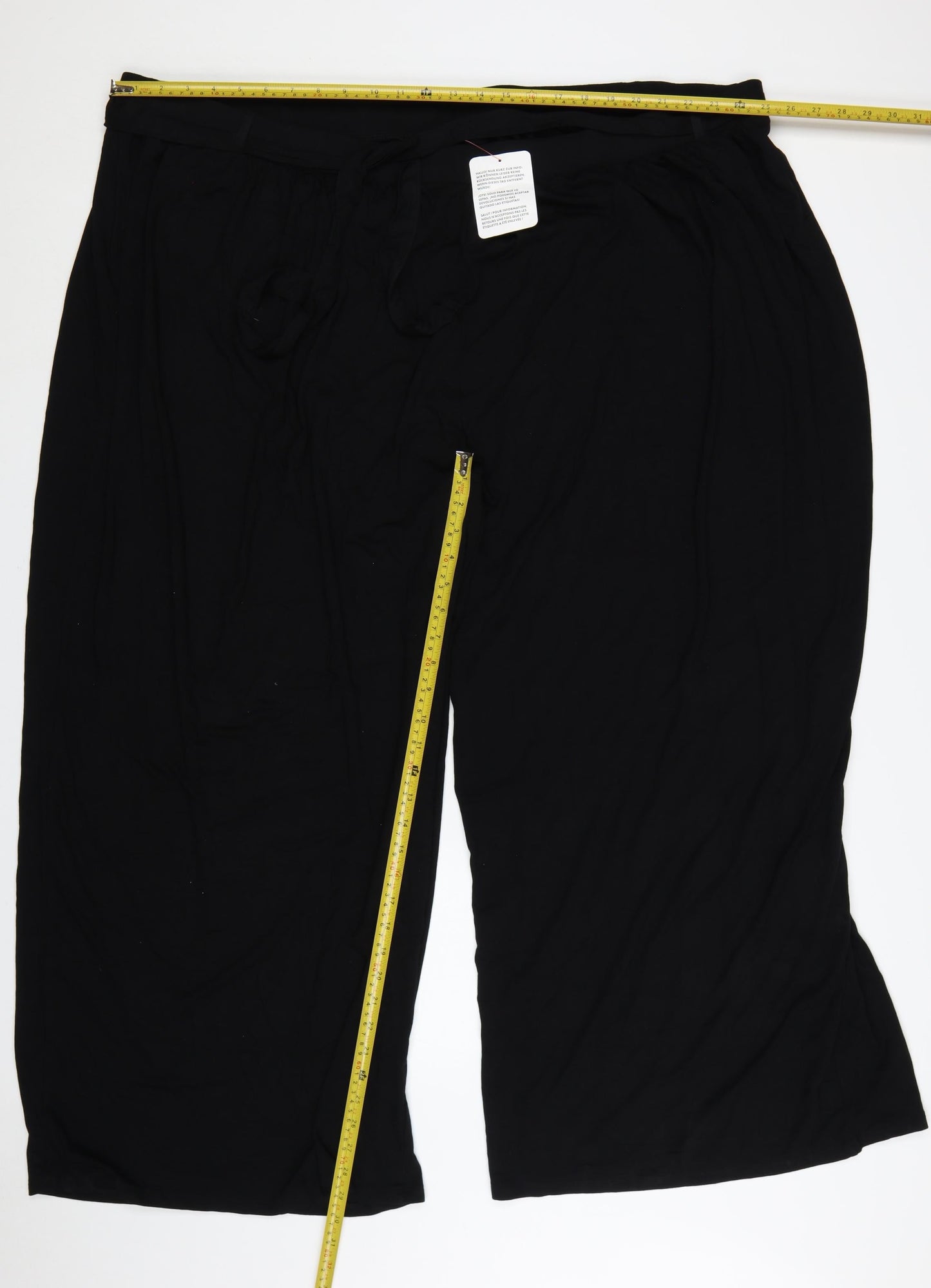 ASOS DESIGN Women's Black Wide-Leg Viscose Trousers UK 30 Curve Elastic Waist