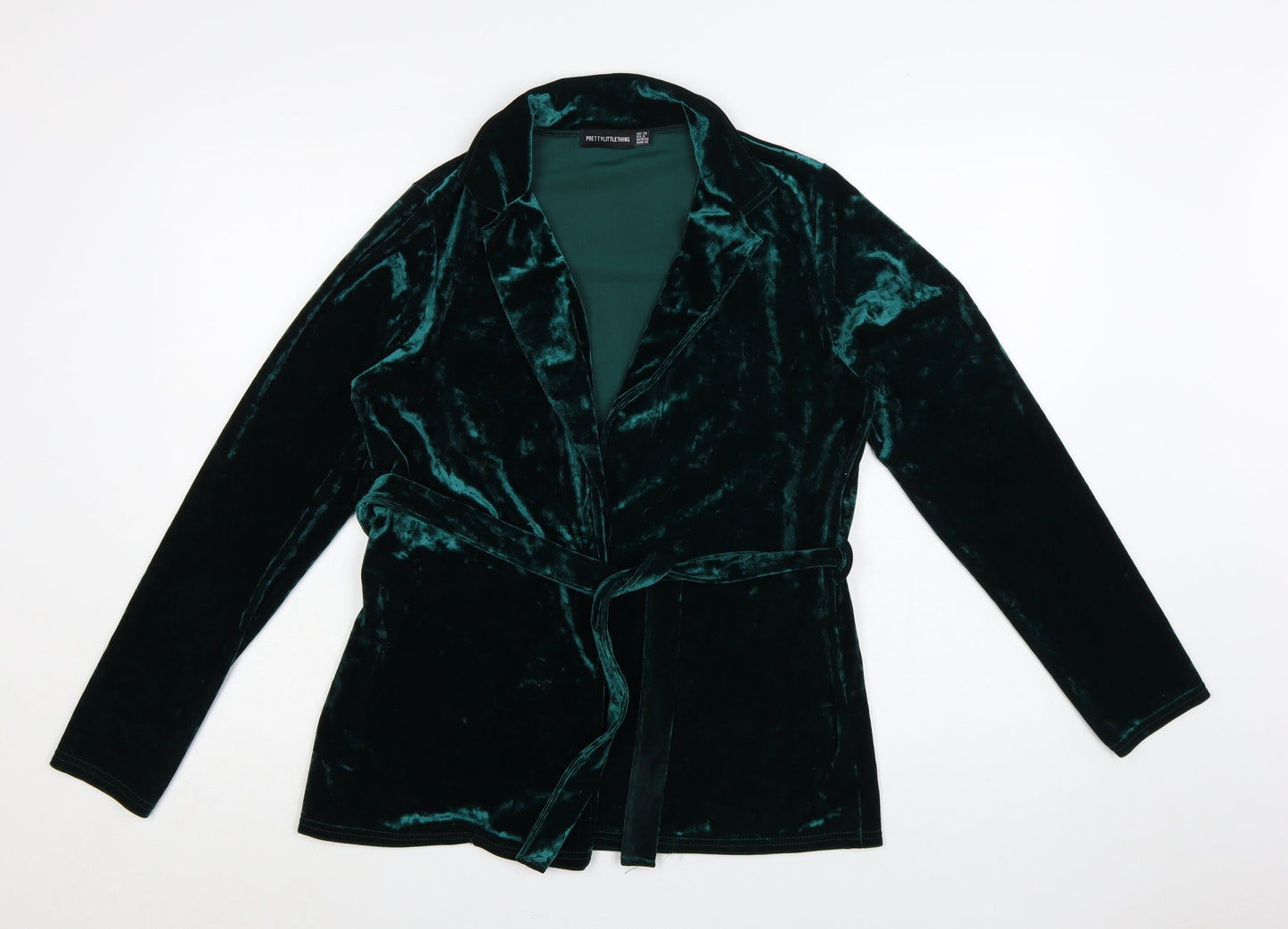 PrettyLittleThing Women Green Velvet Wrap Blouse UK 10 Long Sleeve