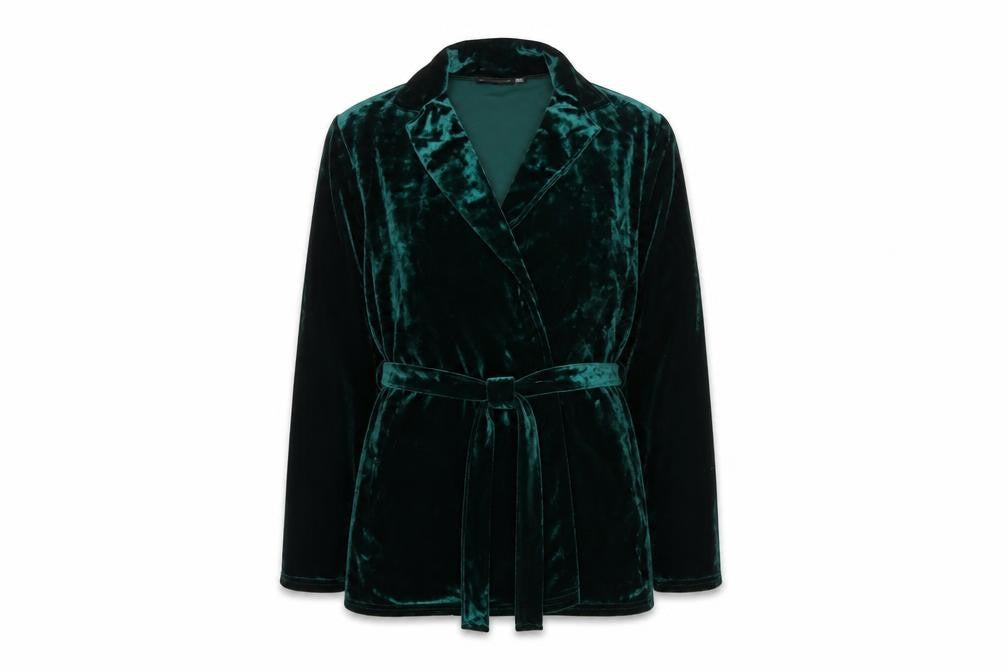PRETTYLITTLETHING Women Green Velvet Wrap Blouse UK 10 Long Sleeve