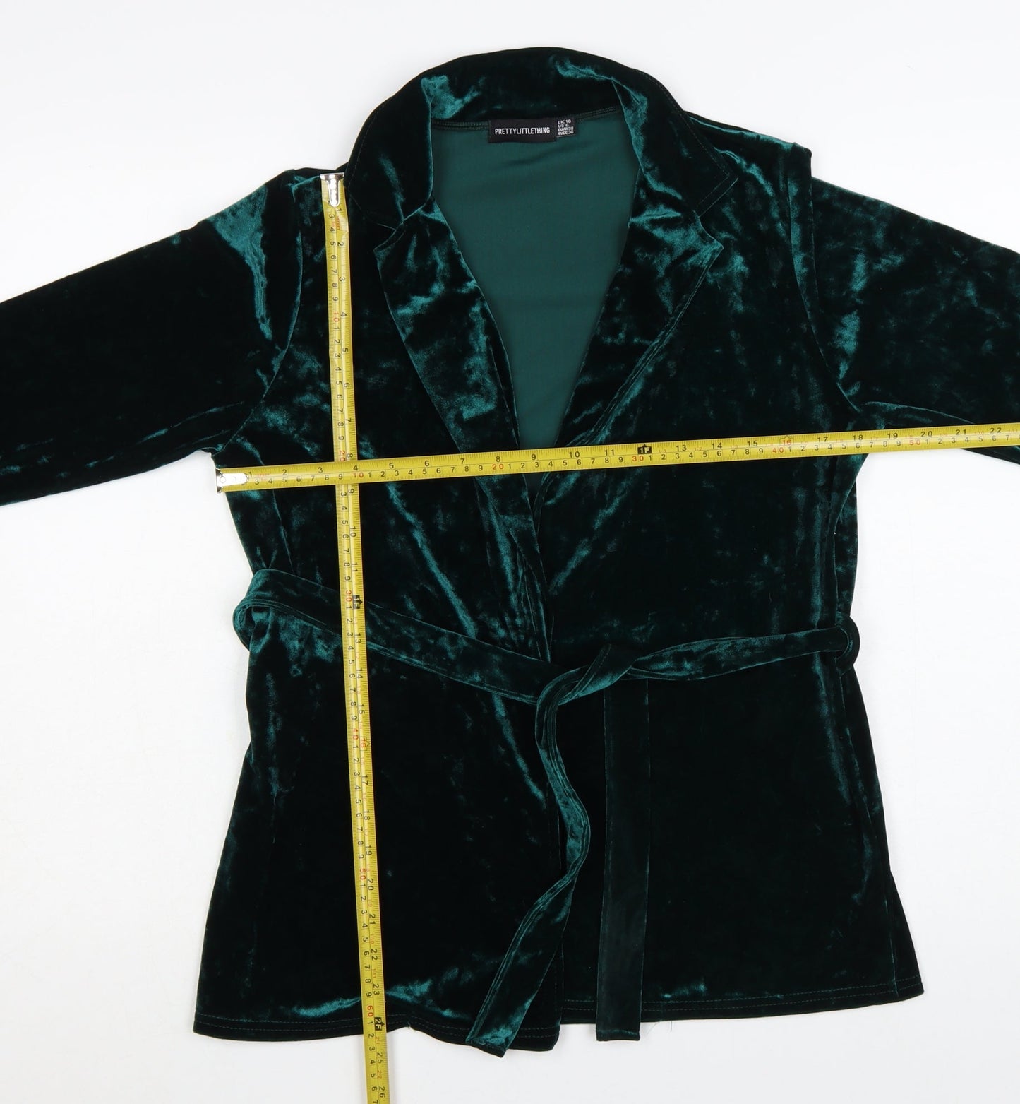 PrettyLittleThing Women Green Velvet Wrap Blouse UK 10 Long Sleeve