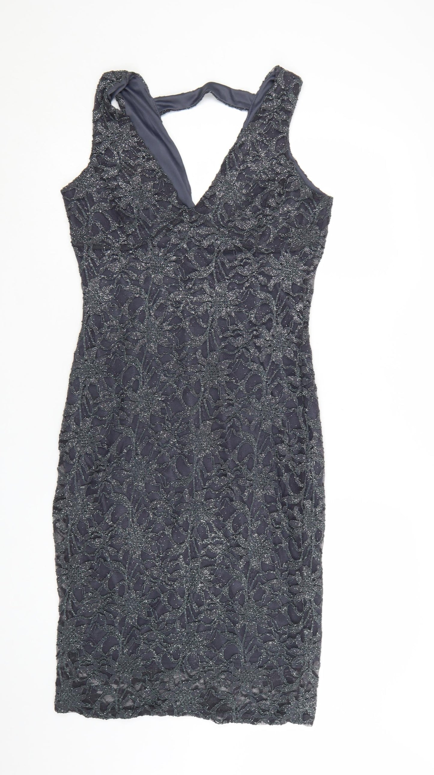 Quiz Women’s Grey Lace Bodycon Party Dress Size 18 Sleeveless V-Neck