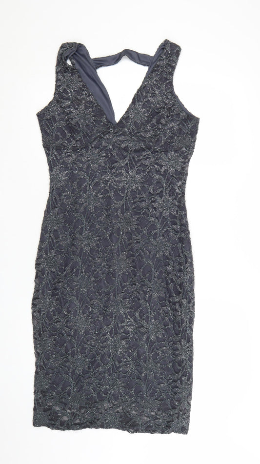 Quiz Women’s Grey Lace Bodycon Party Dress Size 18 Sleeveless V-Neck