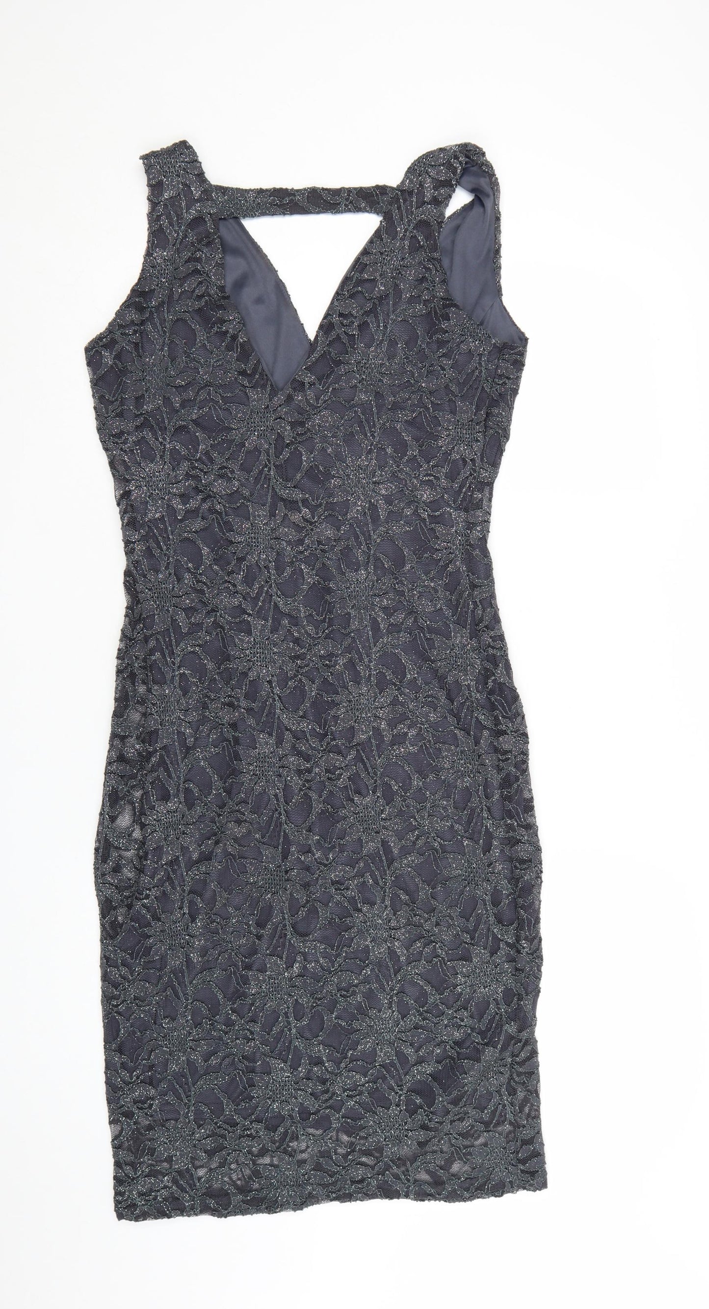 Quiz Women’s Grey Lace Bodycon Party Dress Size 18 Sleeveless V-Neck