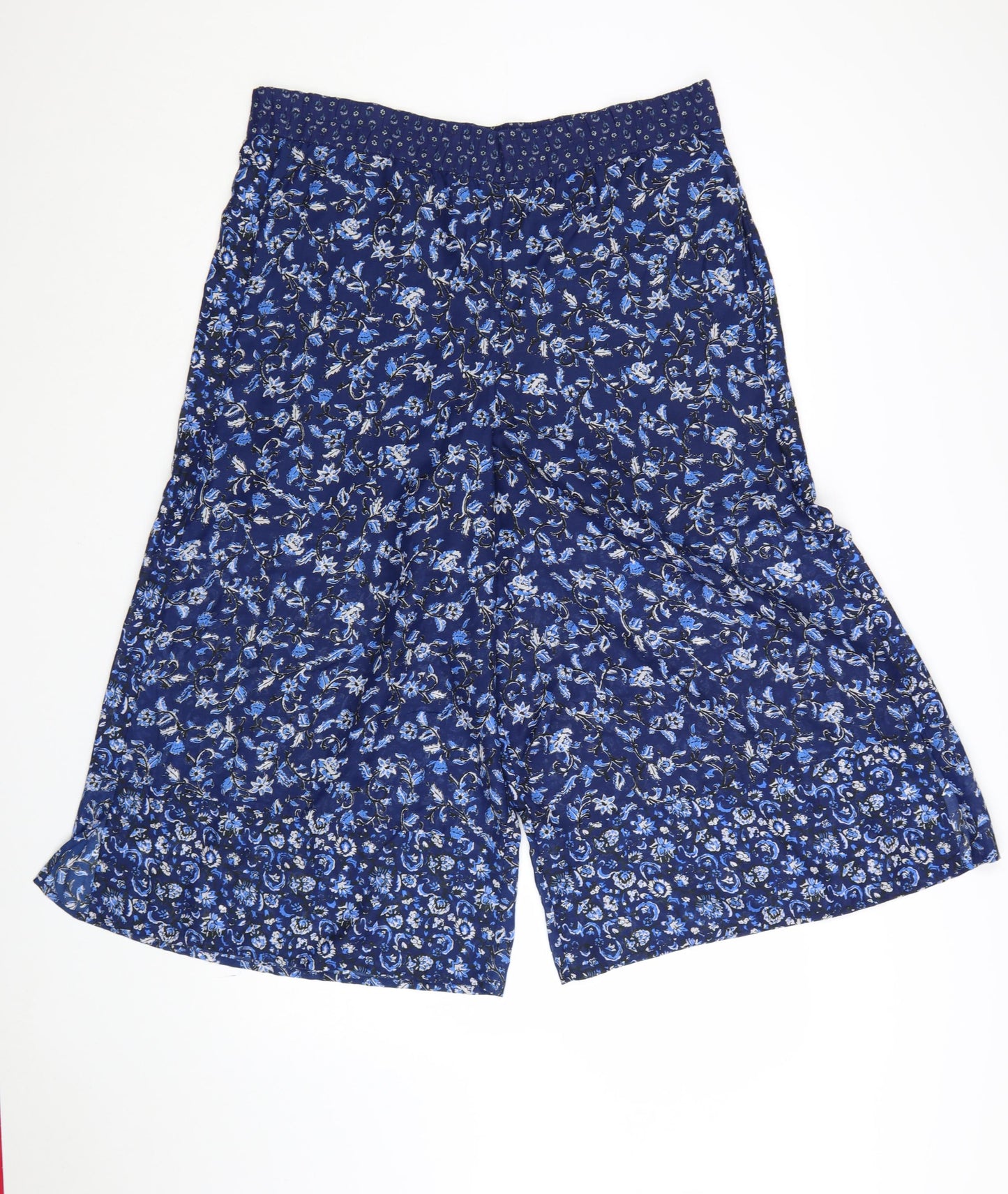 French Connection Womens Blue Floral Wide-Leg Cropped Trousers Size 12