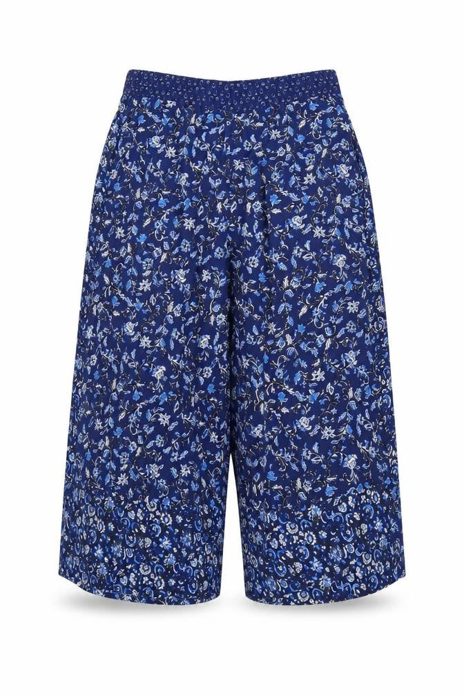 French Connection Womens Blue Floral Wide-Leg Cropped Trousers Size 12