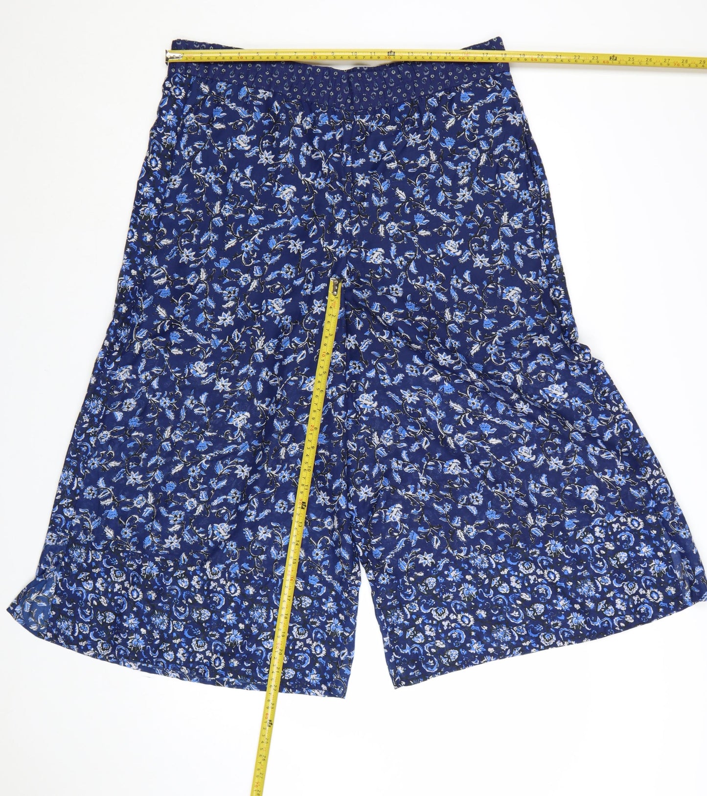 French Connection Womens Blue Floral Wide-Leg Cropped Trousers Size 12