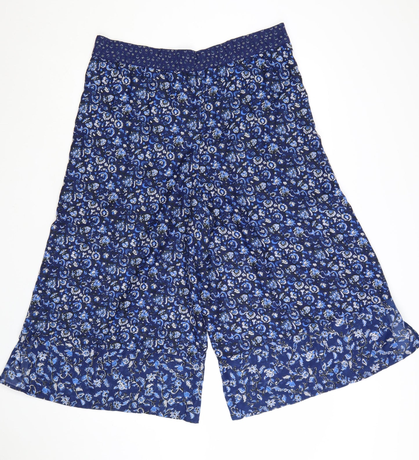 French Connection Womens Blue Floral Wide-Leg Cropped Trousers Size 12