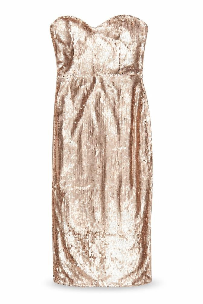 Blue Vanilla Women Gold Sequin Strapless Bodycon Dress UK 8