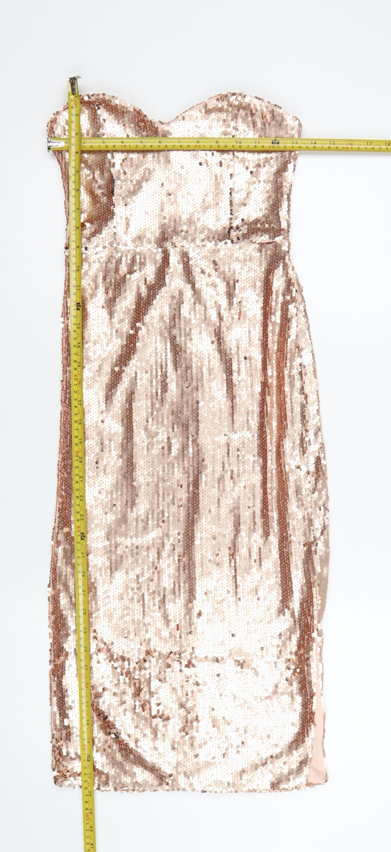 Blue Vanilla Women Gold Sequin Strapless Bodycon Dress UK 8