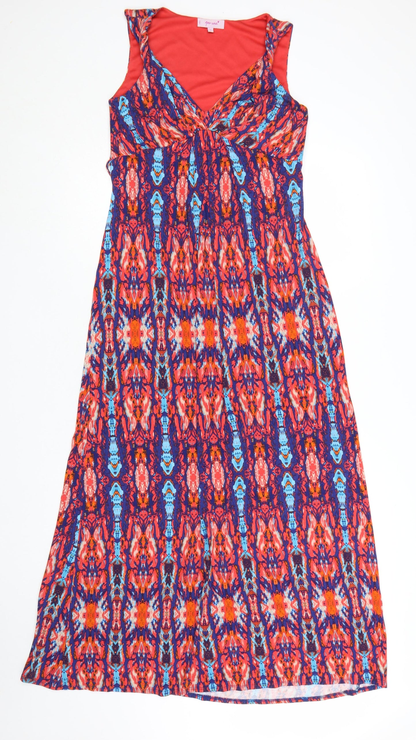 Marks and Spencer Per Una Women’s Multicoloured Midi A-Line V-Neck Sleeveless Dress Size 10