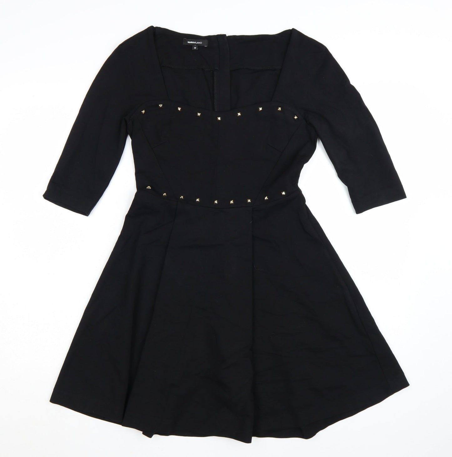NaraMilano Women's Black Studded Fit & Flare Knee Dress Size 10