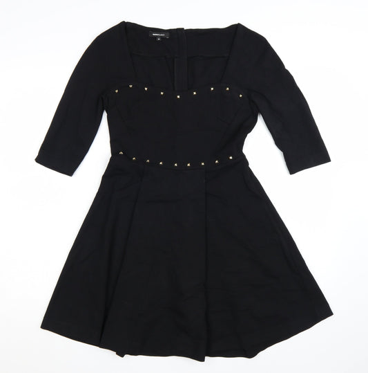 NaraMilano Women's Black Studded Fit & Flare Knee Dress Size 10