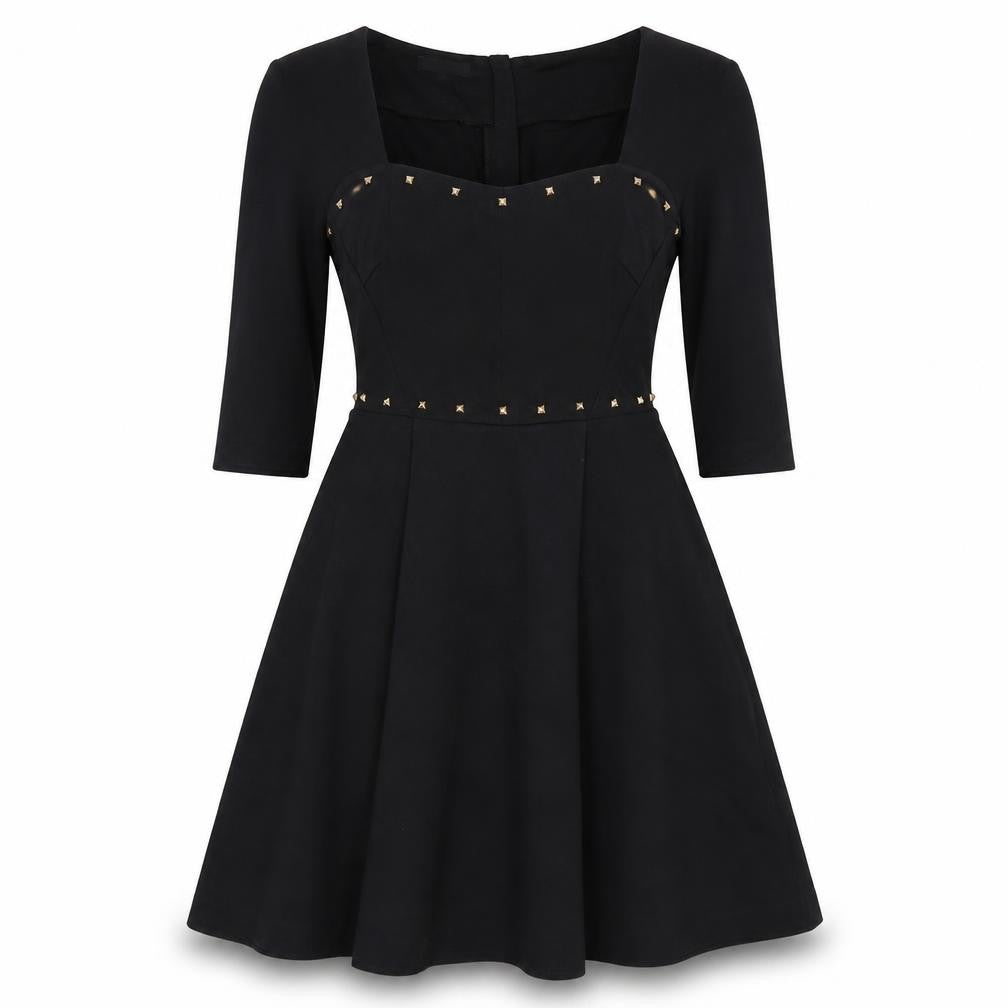 NaraMilano Women's Black Studded Fit & Flare Knee Dress Size 10