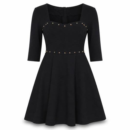 NaraMilano Women's Black Studded Fit & Flare Knee Dress Size 10