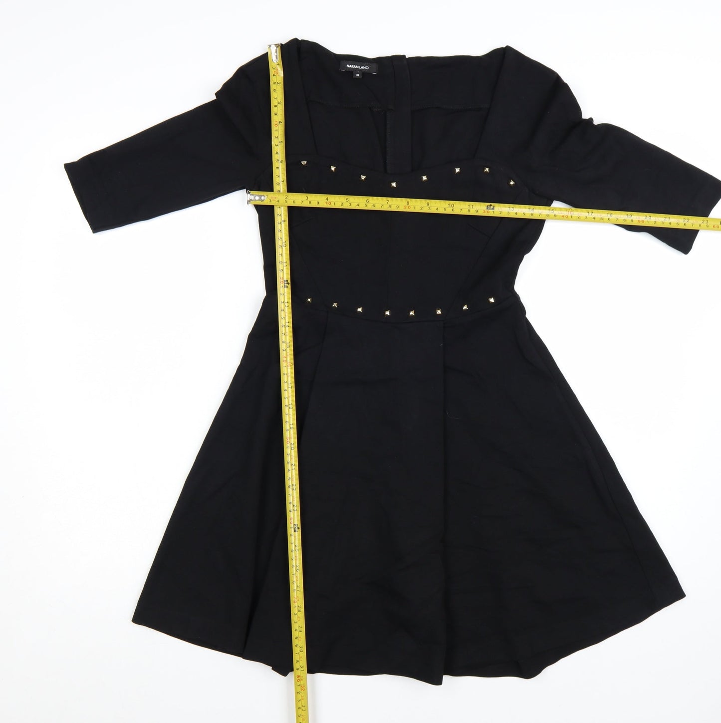 NaraMilano Women's Black Studded Fit & Flare Knee Dress Size 10