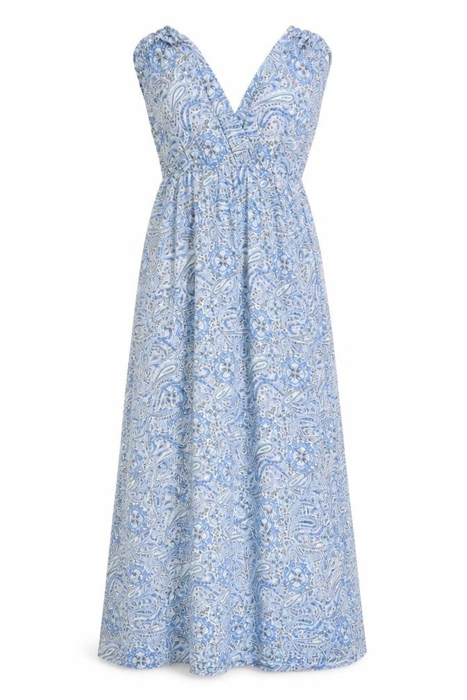 H&M Women Blue Paisley Midi Maxi Dress Size 8 Sleeveless V-Neck