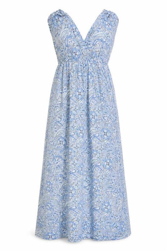 H&M Women Blue Paisley Midi Maxi Dress Size 8 Sleeveless V-Neck